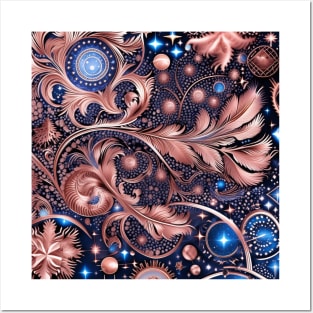 Other Worldly Designs- nebulas, stars, galaxies, planets with feathers Posters and Art